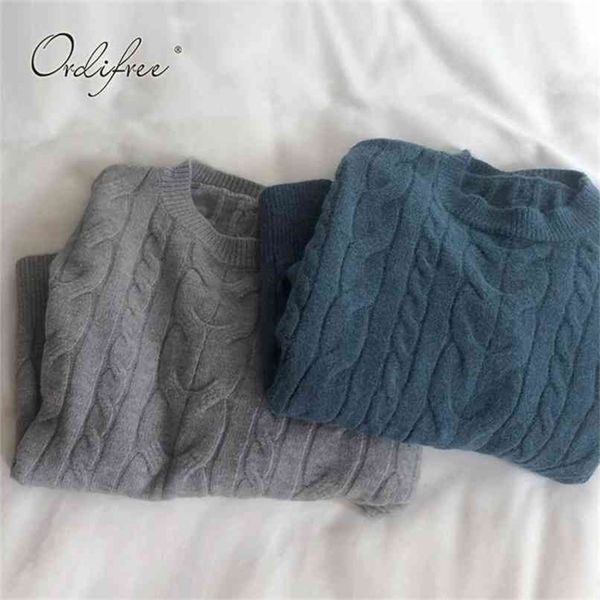 

autumn women knitted sweater pullovers casual female jumper 210513, White