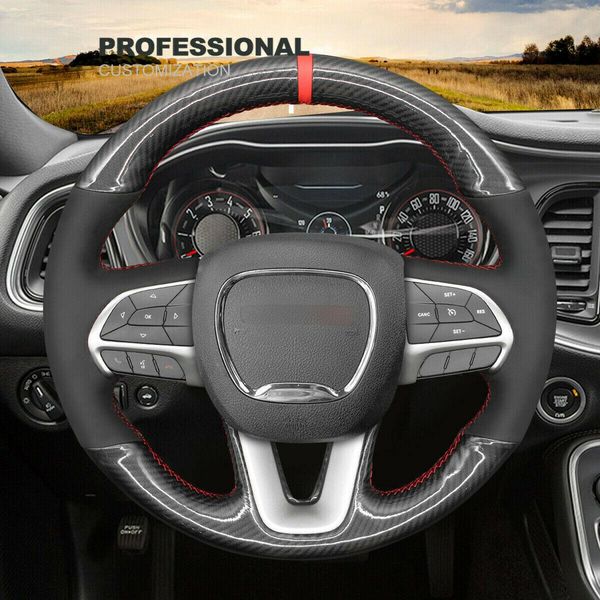 

black carbon fiber suede car steering wheel cover for dodge challenger charge