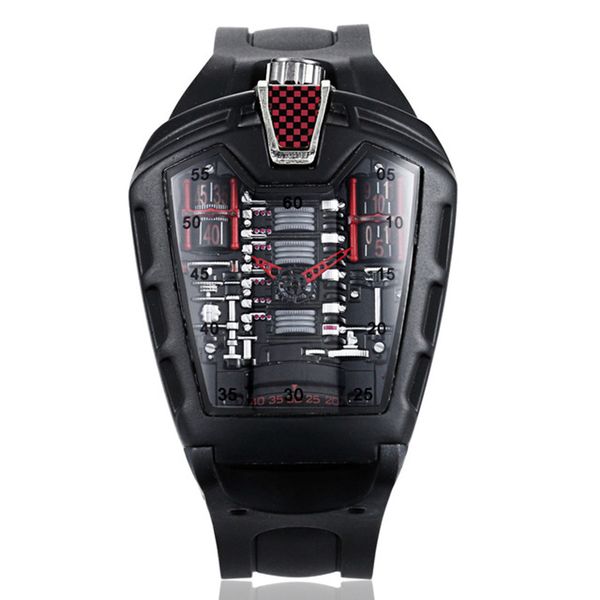 

sports car concept racing mechanical watches style six-cylinder engine compartment creative watch men's trend fashion wristwatch, Slivery;brown
