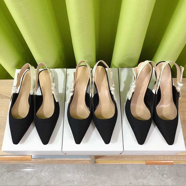 

brand women designer heels sandals office career genuine leather sole fine high heeled adhesive diors shoes fashion letter cloth women, Black