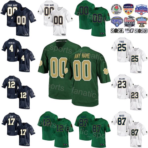 NCAA College 25 Chris Tyree Jersey Football 87 Michael Mayer 4 Kevin Austin Jr 17 Jack Coan 23 Kyren Williams 12 Tyler Buchner University Men Marineblau Grün Weiß