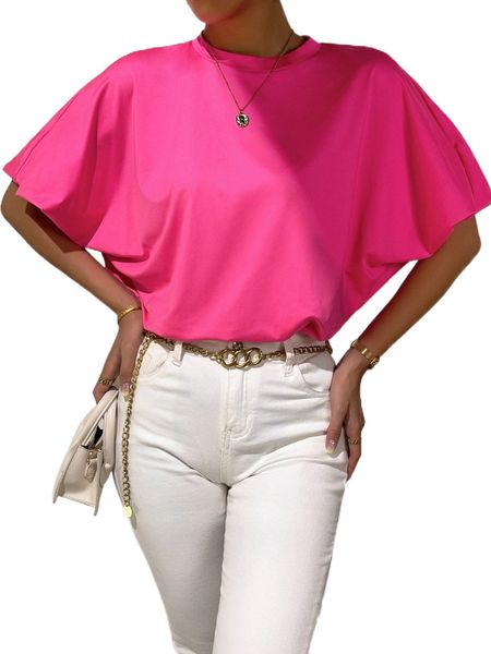 

solid batwing sleeve tee h9b2#, White