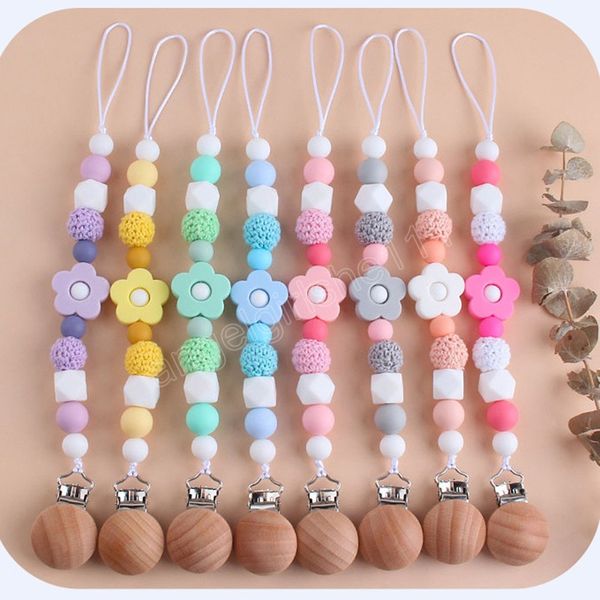 

sweet silicone beads rose pacifier chain holders baby wood clips weaning teething infant eco-friendly teether feeding gifts