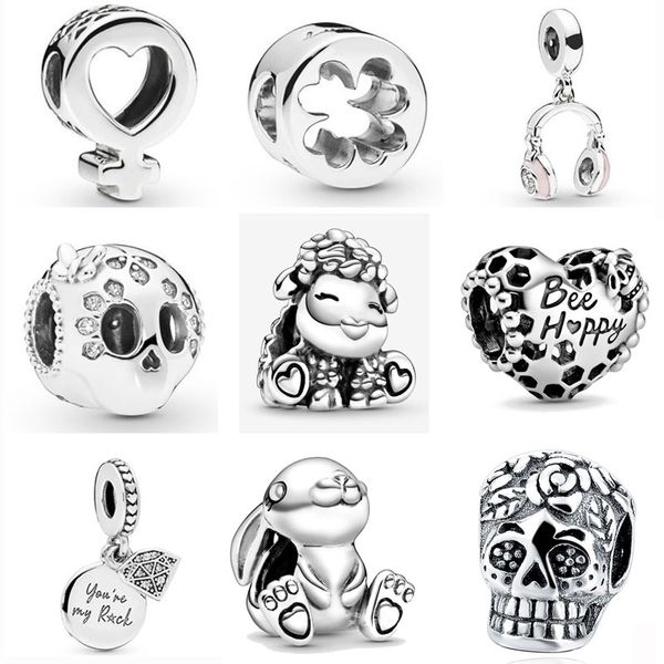 925 Silver Fit Pandora Charm 925 Bracelet Rabbit Be Bustly Sheep Skull Clover Diy Charms Set подвесной Diy мелкие шарики украшения