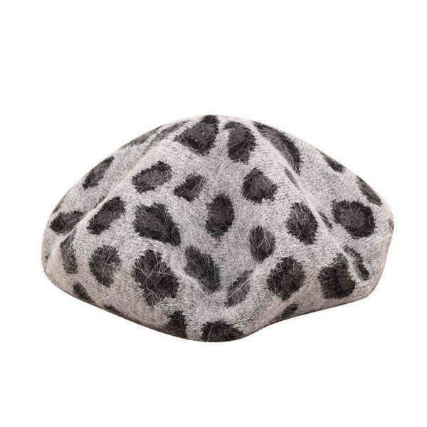 Frauen Mädchen Baskenmütze Französisch Künstler Warme Kaninchen Fell Winter Beanie Hut Kappe Vintage Leopard Baskenmütze Hüte Luxus Wolle Winter Caps j220722