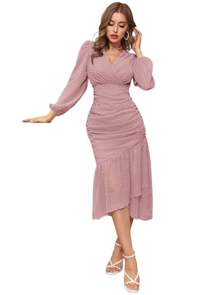 

swiss dot wrap fitted dress y7cc#, Black;gray