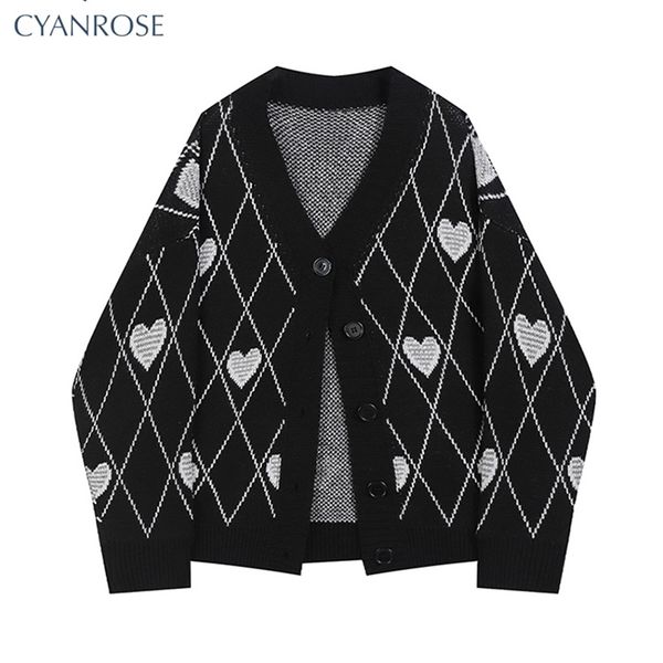 

gothic style fashion oversized black cardigan for women sweater long sleeve v neck harajuku loose vintage knitwear coat 220810, White
