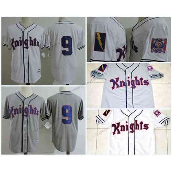 

xflsp mens knights 9 roy hobbs gray white the natural movie bernard malamud stitched the film 1839-1939 centennial baseball jersey, Black