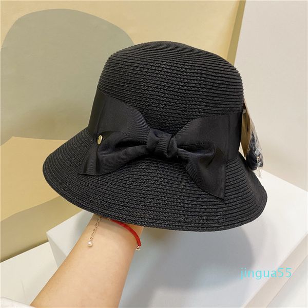 Big Bowknot Fisherman Caps Grass Braid Women Beach Hats Tinta unita Ladies UV Hats