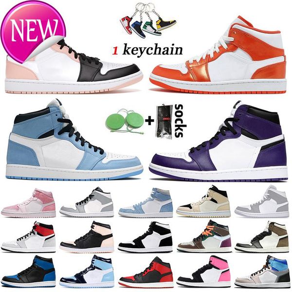 

jumpman 1 mens shoes 1s women sport trainers crimson tint metallic orange university blue high og hyper royal chicago court purple obsidian, Black