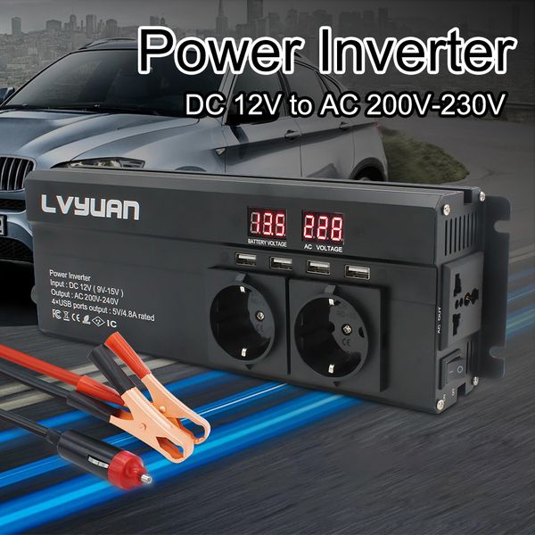 

car inverter 6000w peak dc 12v/24v to ac 220v led display &amp eu plug power inverter volts converter charger inversor transformer