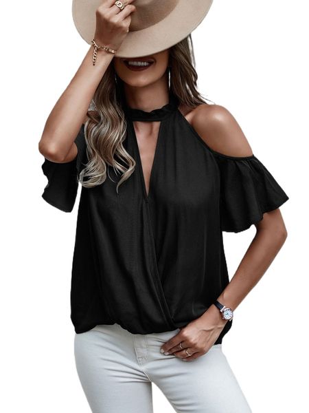 

cold shoulder keyhole neckline blouse n3zh#, White