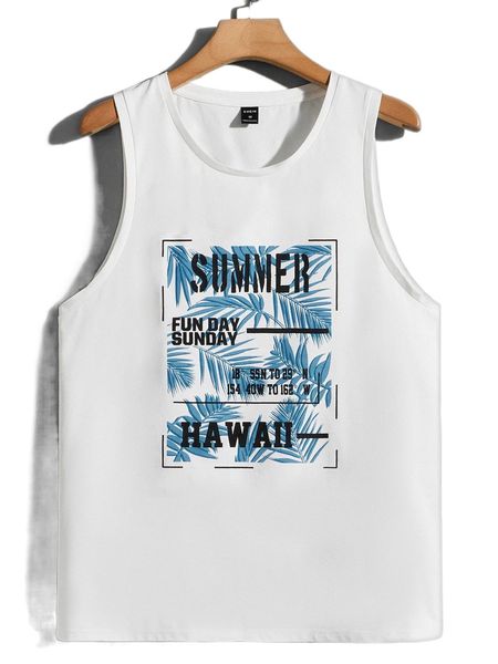 

men letter & tropical print tank m7wg#, White;black