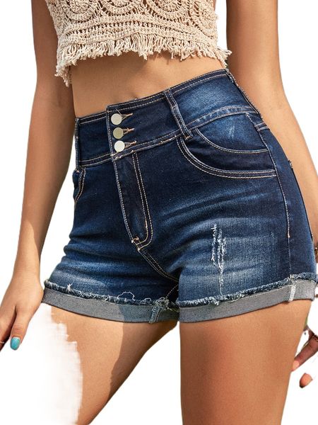 

high waist raw cut roll up hem denim shorts j2bg#, White;black