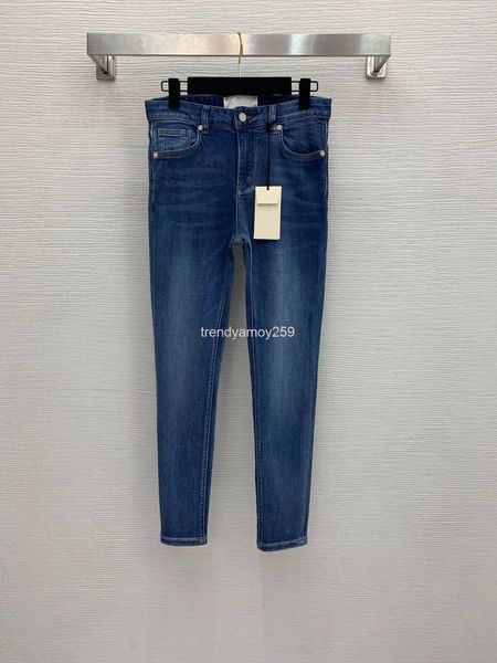 

women's jeans fashion casual back color embroidered letters high elastic slim skinny, Blue