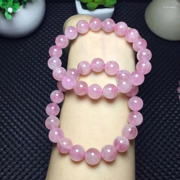 Perlenstränge Rosenquarz-Armband, Kristallkugel-Perlen-Armreif, natürlicher Edelstein, Reiki-Heilungsgeschenk, Trum22