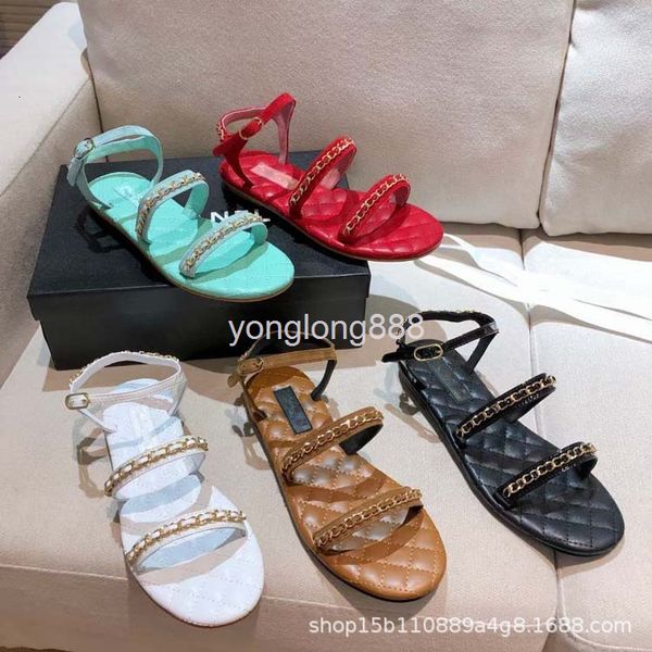 

dress shoes summer chain snap flat sandals simple white soft soled open toe roman shoes, Black