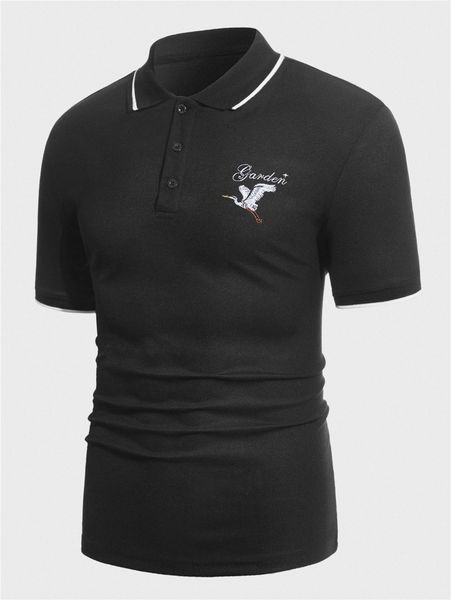 

men crane & letter embroidery single striped trim polo shirt z0ib#, White;black
