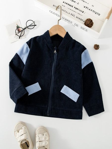 

toddler boys cut and sew corduroy zipper up bomber jacket she, Blue;gray
