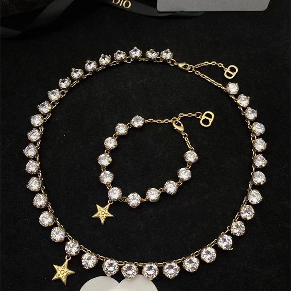 

fashion jewelry online 2022 new five pointed star inlaid diamond necklace women's fashion versatile bracelet, Black
