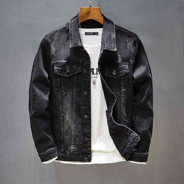 

men's jackets 2022 spring and autumn men's casual jacket youth slim fit trend elastic embroidery denim men amf2, Black;brown