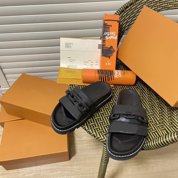 

designer beach scuffs flat heel thick bottom classic flat slipper summer lady letter big superior quality slippers l bath fashion women bran, Black