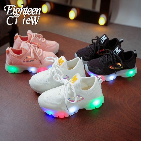 

autumn children glowing shoes for girls led shoes breathable cute baby luminous sneakers kids casual led shoes 220429, Black;red