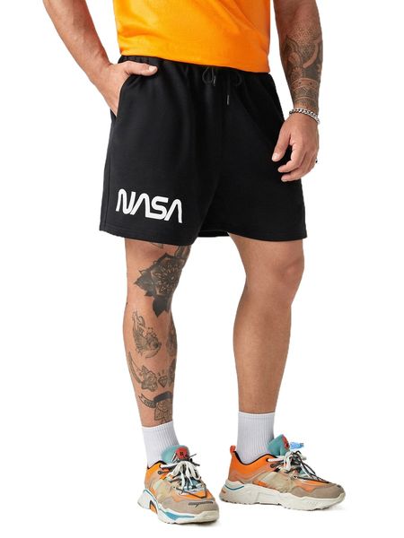 

extended sizes men letter graphic drawstring waist track shorts q2ck#, White;black