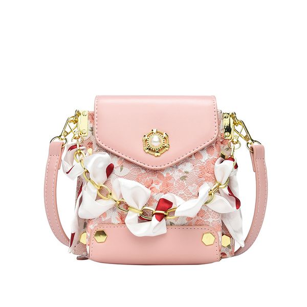 

designer lace bag 2 colors silk scarf small square mobile phone bag for feamle in pu with fresh and summer style