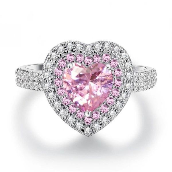 

fashion pink crystal ring for women love rhinestones flower zircon women's ring elegant wedding party jewelry, Silver