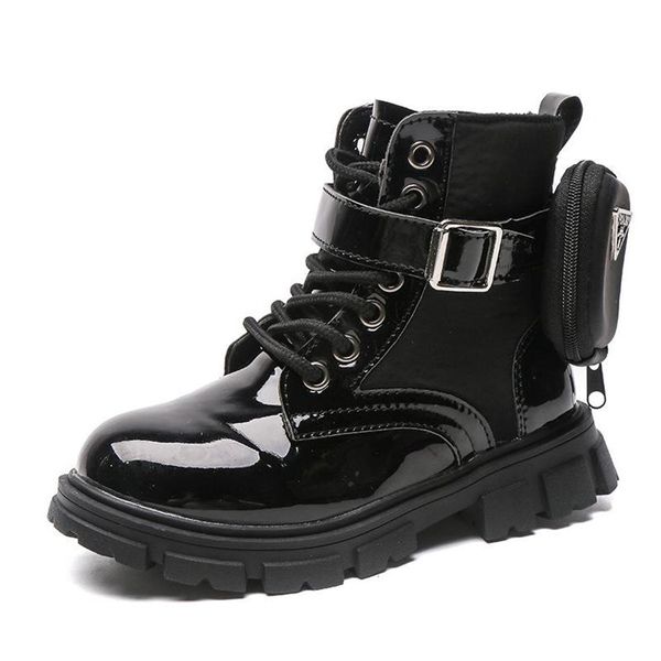 

boots girls 2021 autumn single fashion british style short children plus velvet leather chic207l, Black;grey