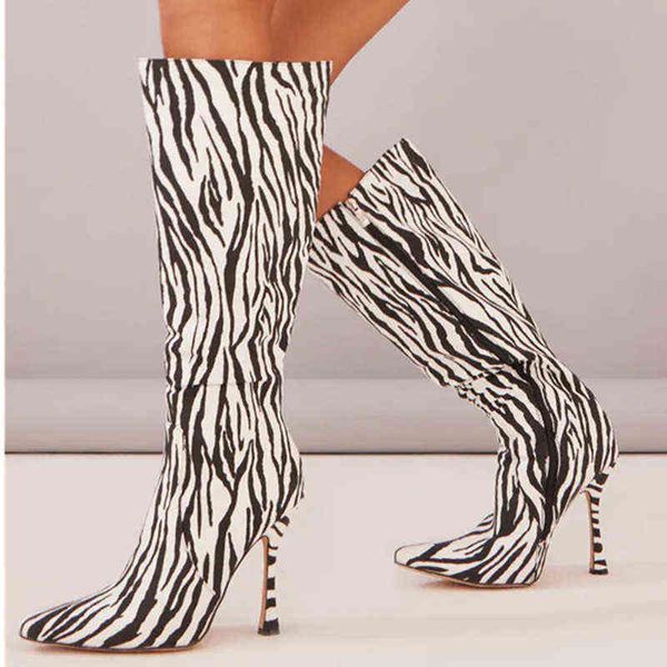 

boots 2022 and autumn new zebra print women high with tip 11cm heels crocodile banquet size 43 220709, Black