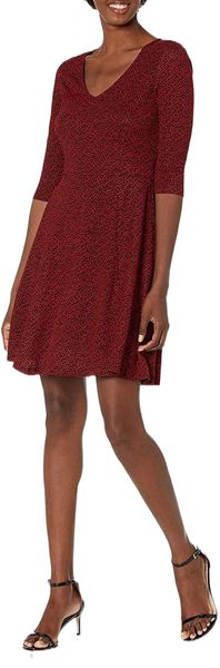 

& ro women's three quarter sleeve v-neck fit and flare dress 94si#, Black;gray