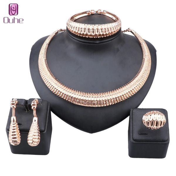 Set di gioielli con perline africane da donna, girocollo, collana, orecchino, anello da sposa, set di gioielli color oro Dubai