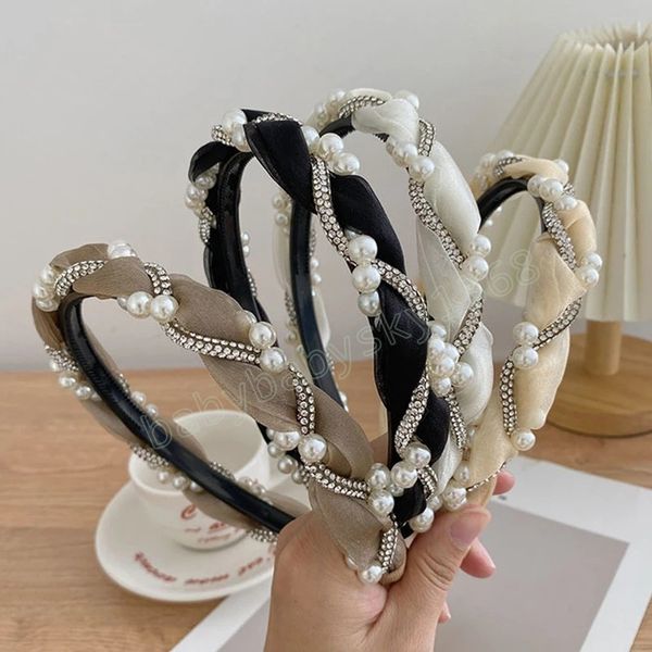 

chic crystal full pearls women hairbands sweet braided headband hair hoops ladies ornament head bands fashion hair accessories, Slivery;white