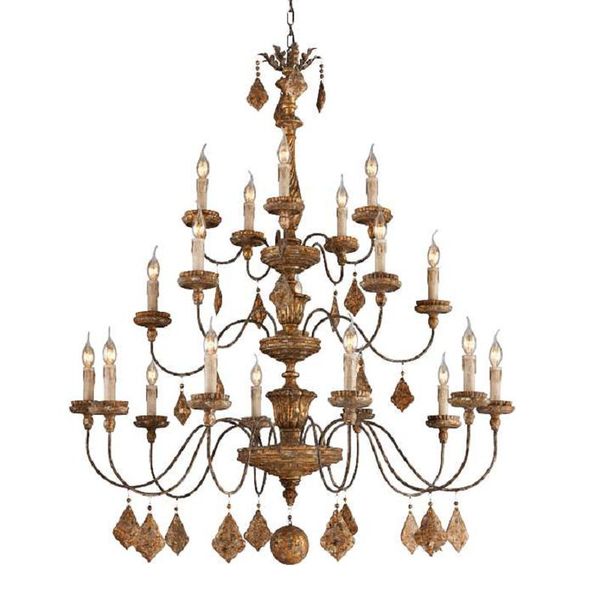 Pendelleuchten American Retro Goldfolie Distressed Massivholz Carving Lampe Villa im Flur EL Schlafzimmer dekorative KronleuchterPendant