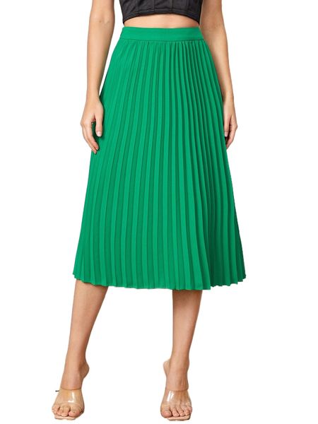 

solid pleated skirt l1om#, Black