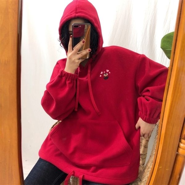 

harajuku womens hooded sweatshirts autumn winter korean ulzzang long sleeve cartoon fleece hoodies female casual sweat 201203, Black