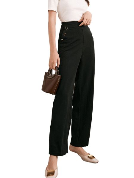 

high waisted solid straight leg pants u7ln#, Black;white