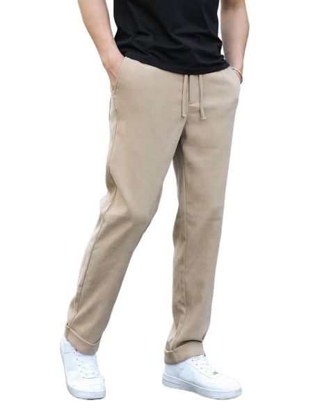 

men drawstring waist slant pocket pants 91iv#, Black