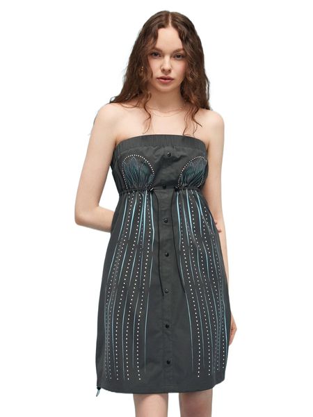 

x marcia mancuso leaf & polka dot print tube dress b2gf#, Black;gray