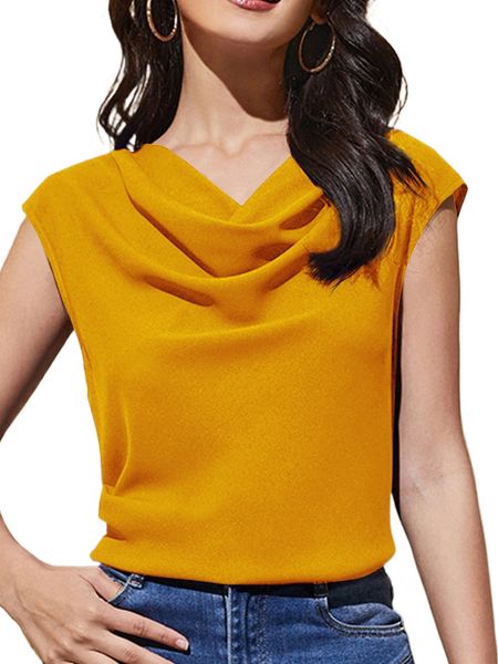 

solid cowl collar blouse l4qx#, White