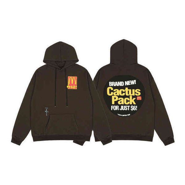 

branded co mcdonald's flame ladder sun match man high street plush hoodie sweater trend, Black