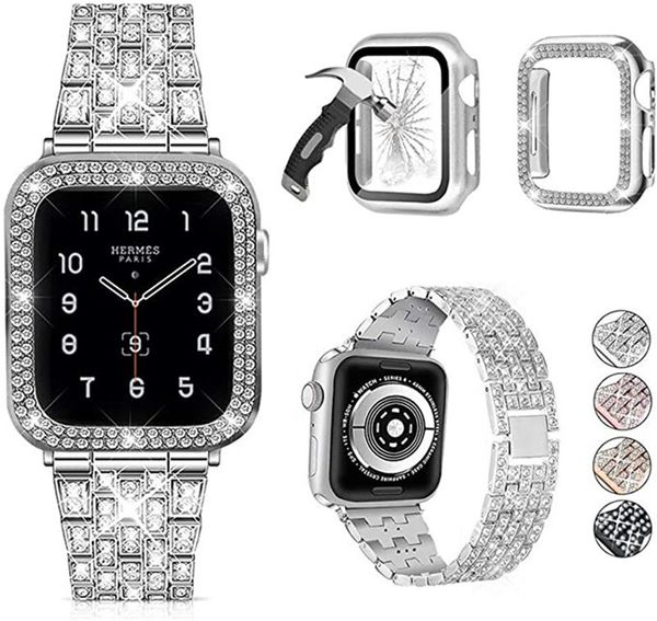 Cinturini per cinturini per cinturino di design con diamanti per Apple Watch Band Series 8 7 6 5 4 Cinturino per cinturini per donna Lady Diamond iWatch 6 39mm 40mm 42 44MM 45mm 41mm Bracciale in acciaio inossidabile