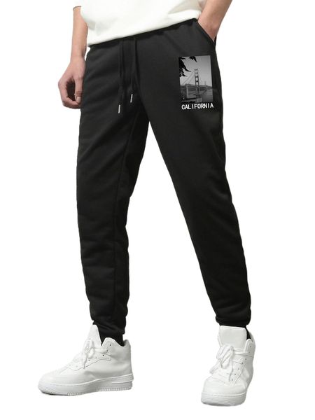 

men picture & letter graphic sweatpants m6fl#, Black