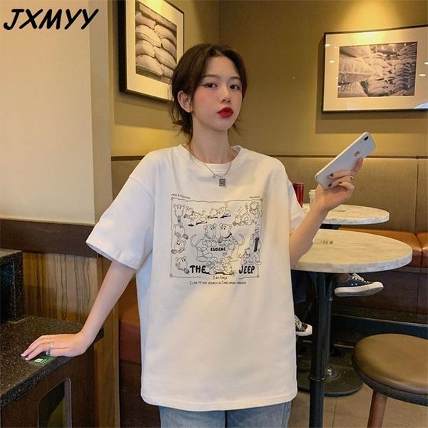 

summer fashion product t-shirt women's loose korean style wild harajuku style japanese printed short sleeve jxmyy 210412, White