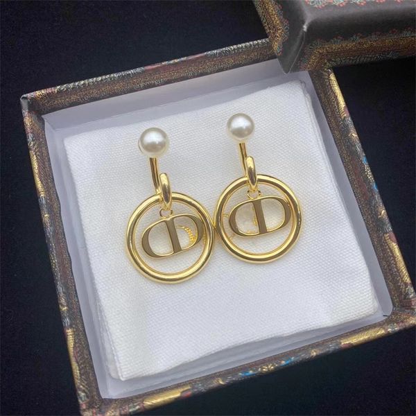 

jewelry store outlets new letter circle earrings female net red same simple style pearl earrings, Golden