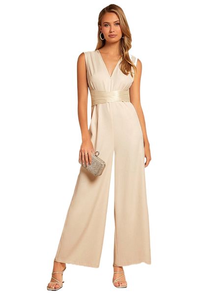

tie back wide leg jumpsuit 59c3#, Black;white