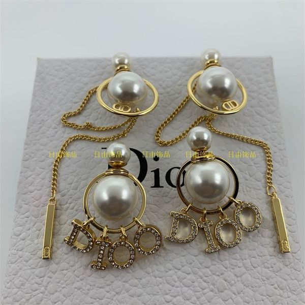 

20% off 2022 jewelry family earrings new letter inlaid tassel pearl fashion personalized silver needle earrings, Golden
