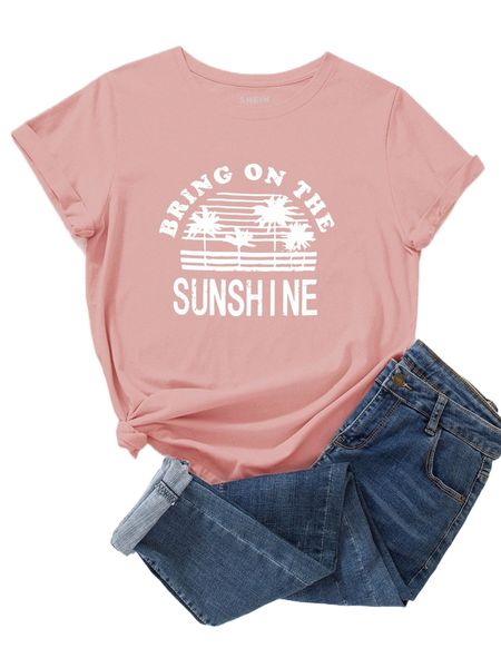 

coconut tree & letter graphic tee 44zl#, White